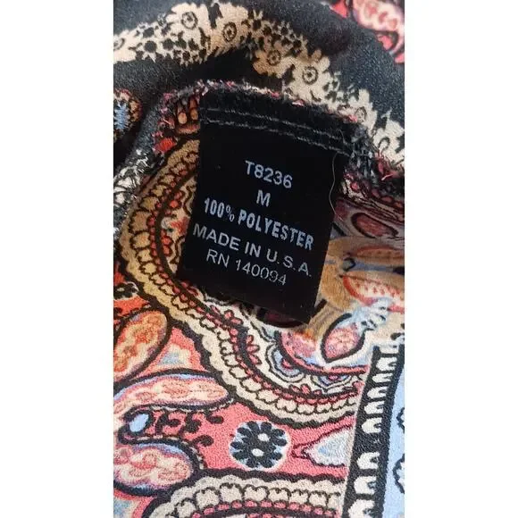 See You Monday Womens Medium Paisley Long Sleeve Black Fringed Cropped Top Boho - Picture 8 of 10